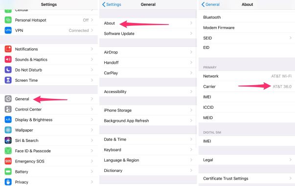 check carrier settings update