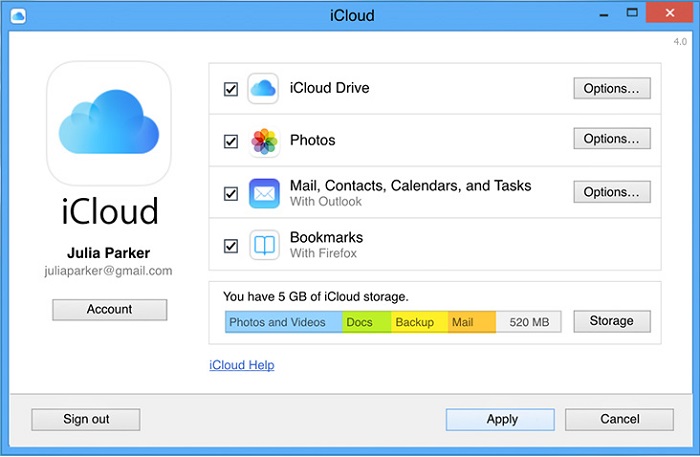 Download iCloud Backup to PC using iCloud Control Panel