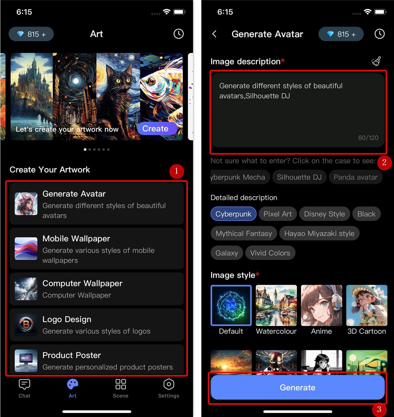 Generate Image in ChatArt App