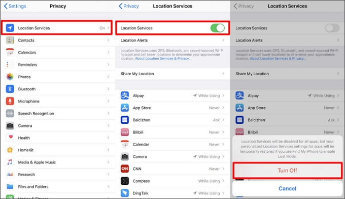 turn off location services on iphone