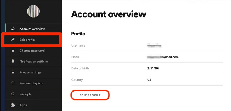edit profile in spotify